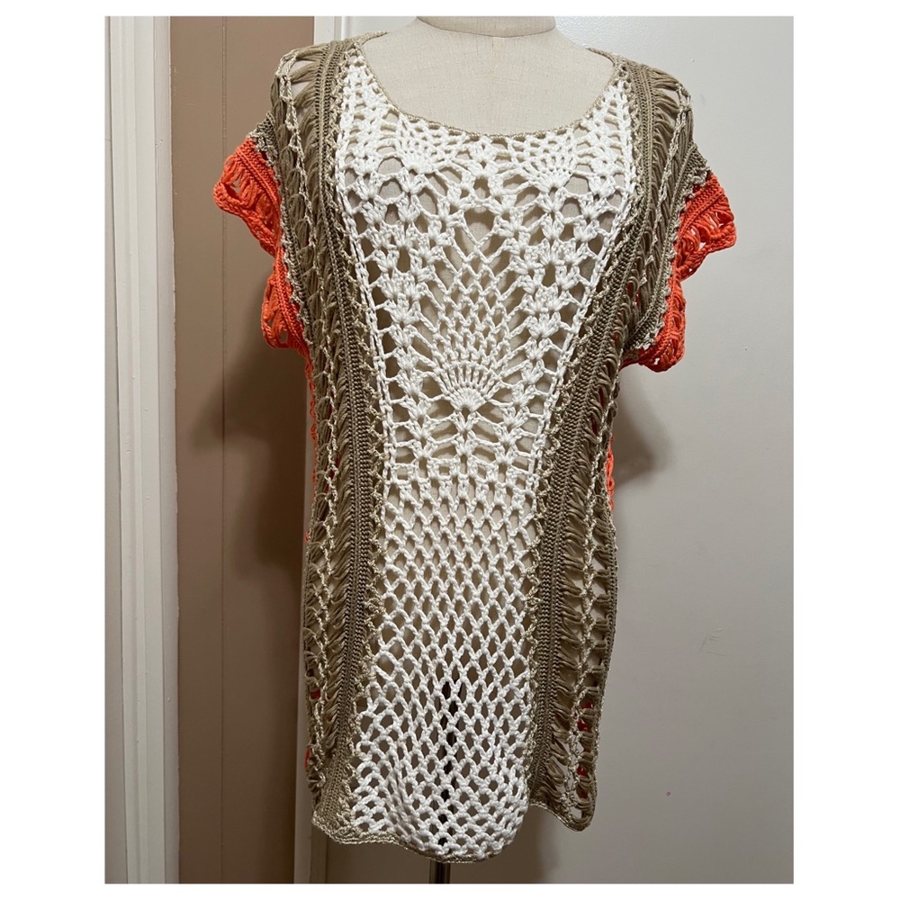 Woman’s Chico's Crochet Sweater Swimsuit Cover Up Size 1 Medium.